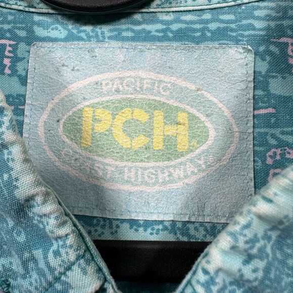 Vintage 80s/90s Pacific Coast Highway Size Large Button Up  Teal / Pink PCH Rare - Picture 3 of 12